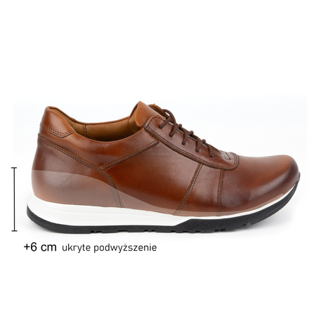 Buty męskie podwyższające sznurowane skórzane SPORT STYLE 408KZ +6 cm brązowe