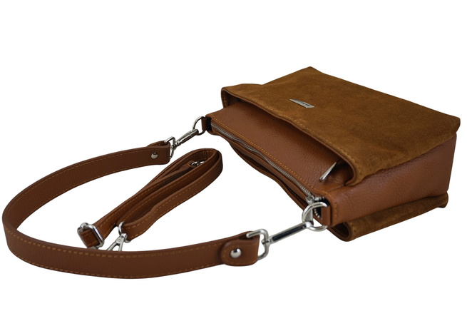 Prostorná poštovní taška z kůže a semiše - světle hnědá