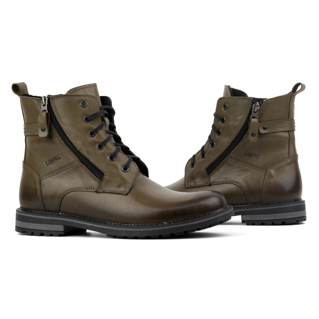 Buty męskie trzewiki zimowe skórzane 155KAM zielone