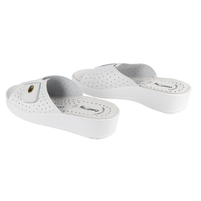 Anatomiczne klapki damskie ze skóry naturalnej białe LUCIA