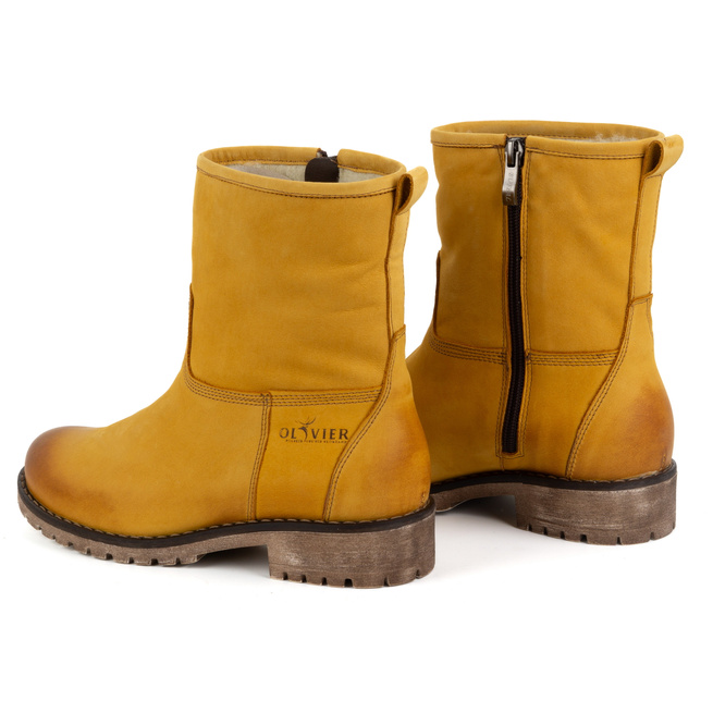 Dámské zateplené zimní kožené boty 340BB Mustard