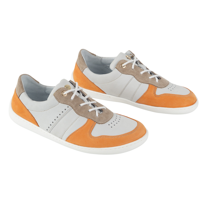 Olivier barefoot kožené boty 1773POL - lehké minimalistické tenisky šedé s oranžovou barvou
