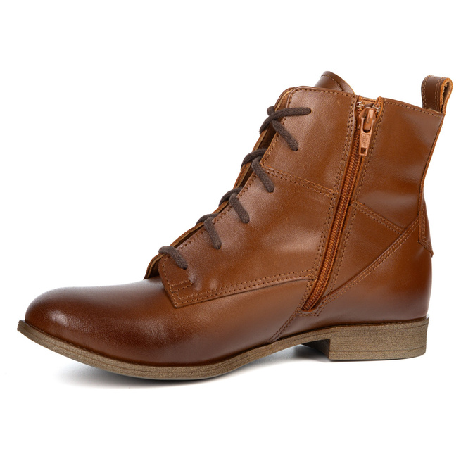 Olivier Claire - klasické dámské šněrovací boty na zip, přírodní kůže, hnědá barva