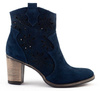 Ažurové semišové boty na podpatku Lena námořnická modř