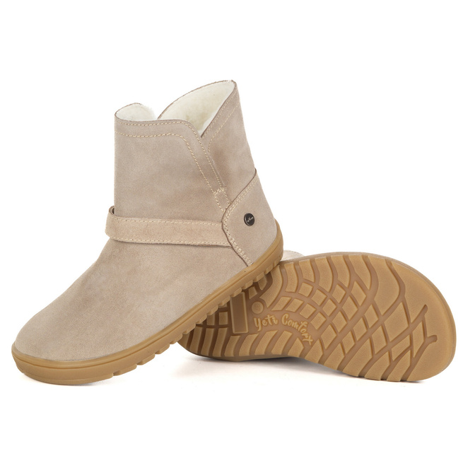 Buty damskie BAREFOOT zimowe Olivier Harper beżowe skórzane, ocieplane wełną merino