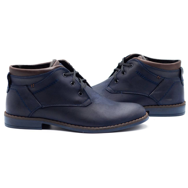 Pánské zateplené kožené boty J38S navy blue