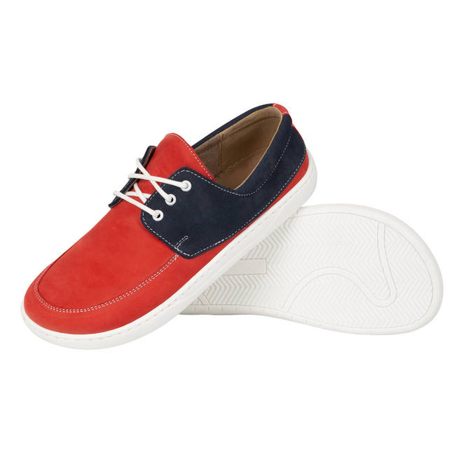 Mokasyny barefoot 0797W obuwie skórzane sznurowane czerwone