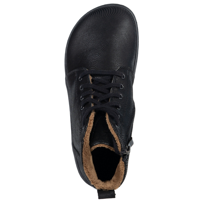 Damskie buty barefoot zimowe skórzane ZB04 ocieplane obuwie minimalistyczne czarne fala