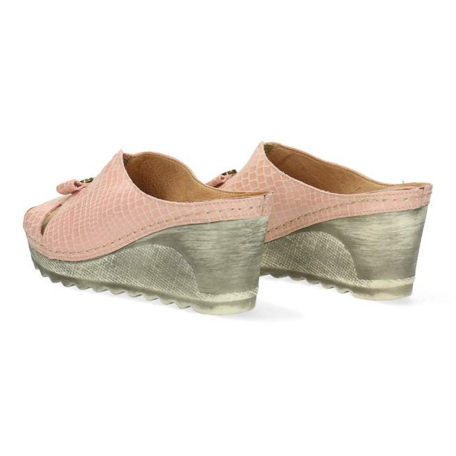 Dámské kožené žabky na platformách s mašlí Pollonus pink 5-1074-022