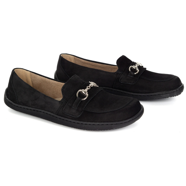 Barefoot damskie mokasyny skórzane minimalistyczne 1288AR czarny nubuk