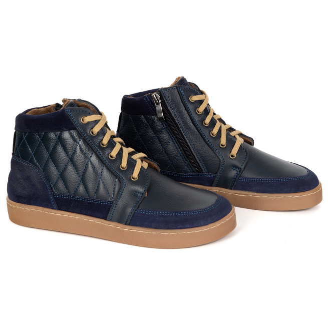 Buty damskie zimowe barefoot skórzane Z-B05 granatowe
