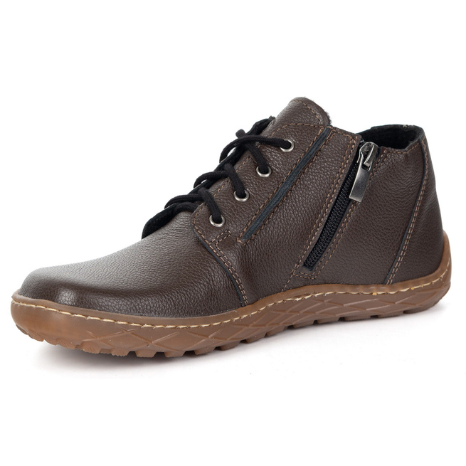 Buty damskie skórzane BAREFOOT lekko ocieplone za kostkę z zamkiem 787/2 brązowe
