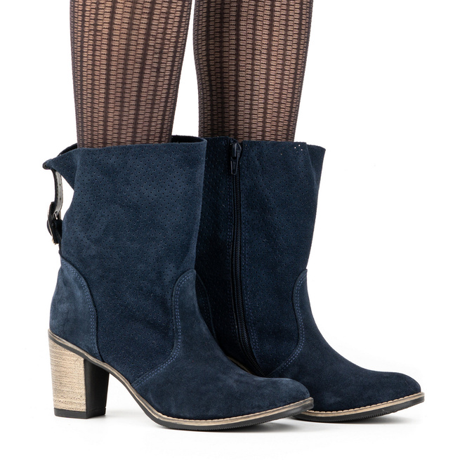 Tmavě modré prolamované kožené boty Sophia