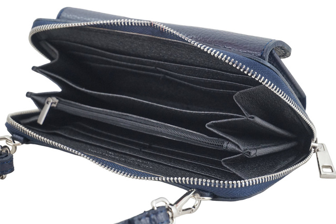 Peněženka s pouzdrem na telefon z lícové kůže - námořnická modř