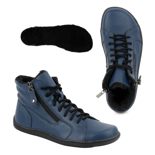 Dámské minimalistické zimní kožené boty barefoot 1261 navy blue