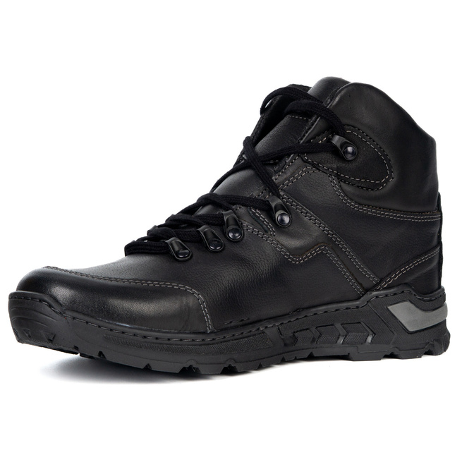 Męskie trzewiki skórzane Olivier 615KNT – model trekkingowy za kostkę czarne