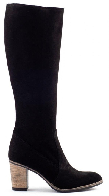 Skórzane kozaki damskie Olivier wysokie na obcasie czarne