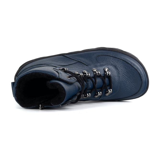 Dámské barefoot zimní boty kožené zateplené vlněné lehké tmavě modré 1292