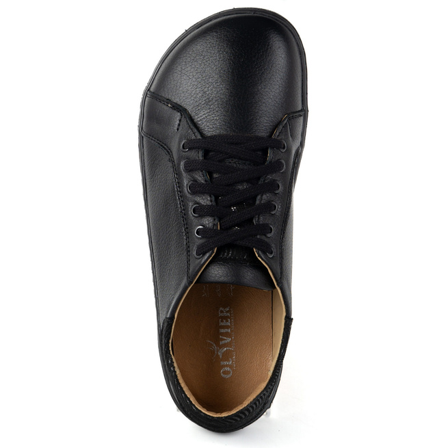 Aura: Czarne Damskie Skórzane Sneakersy Barefoot | Uniwersalne Buty z Płaską Podeszwą