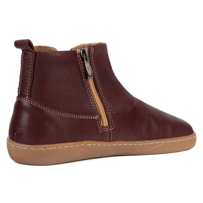 Buty damskie zimowe barefoot skórzane Z-B07 bordowe na zamek