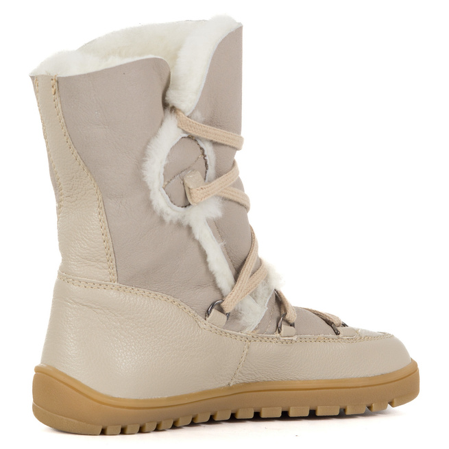 Botki damskie BAREFOOT skórzane 1802 beżowe+naturalny baran