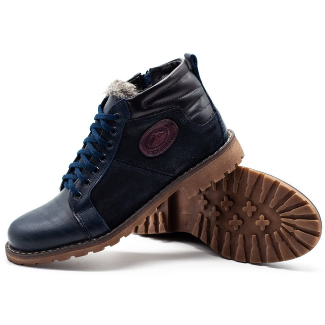 Buty męskie skórzane zimowe 865MP granatowe