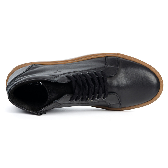 Buty Męskie sneakersy skórzane 532KNT wysokie obuwie przejściowe czarne