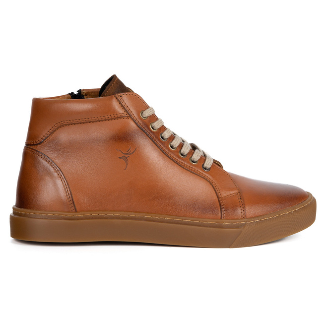 Buty Męskie sneakersy skórzane 532KNT wysokie obuwie przejściowe brązowe