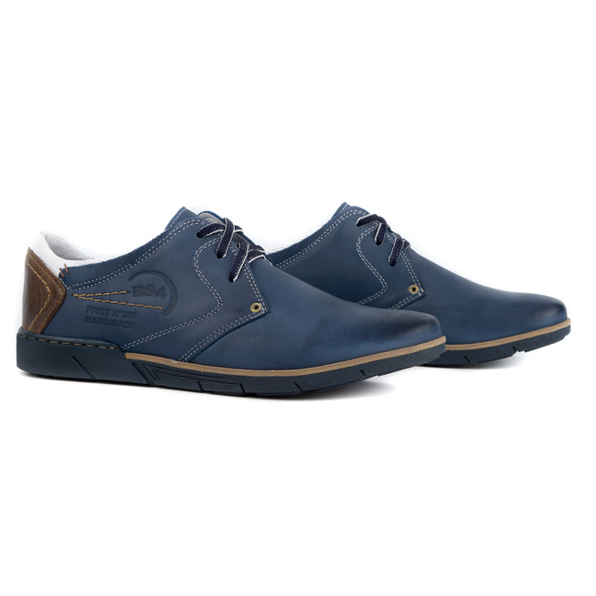 Pánská kožená obuv 2103 tmavě modrá s bílou barvou