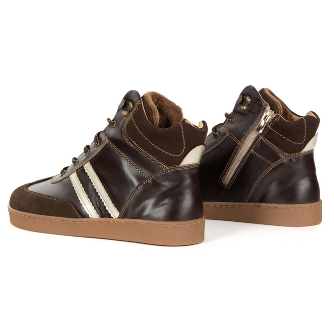 Skórzane buty BAREFOOT damskie zimowe 201MP ocieplane z naturalnej skóry brązowe