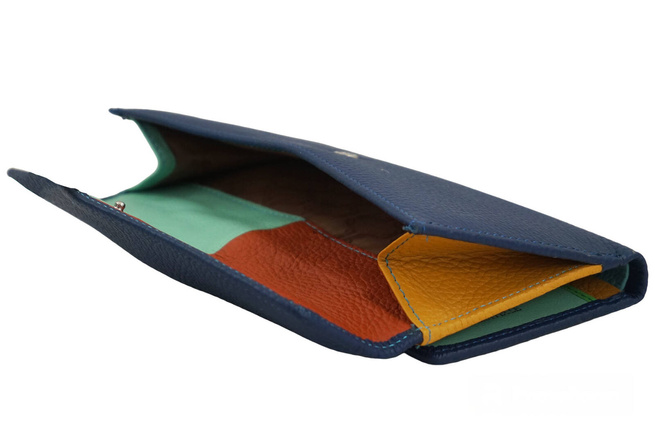 Duży portfel ze złotym zapięciem - Granatowy jasny