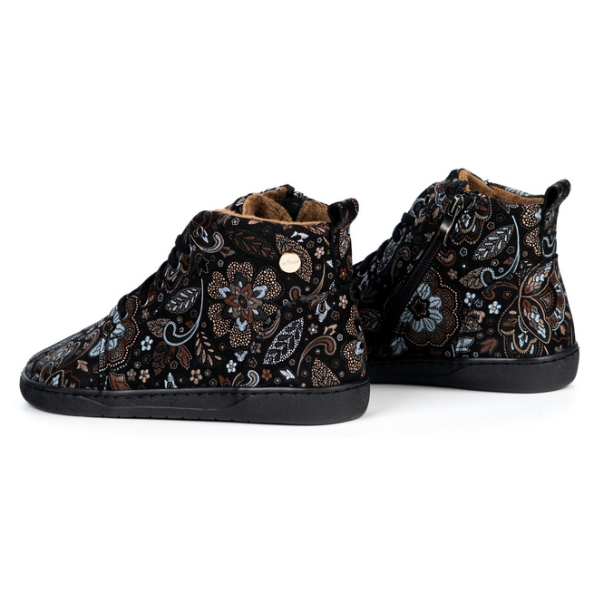 Buty damskie zimowe barefoot skórzane Z-B04 czarne w brązowe wzory