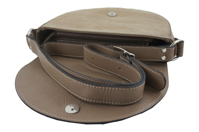 Půlkruhová kožená poštovní taška - tmavě béžová