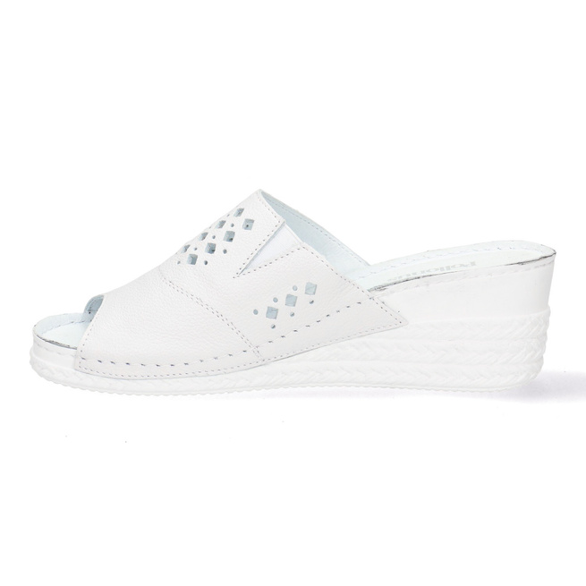 Pollonus dámské kožené prolamované žabky white+perforation5-1400-005
