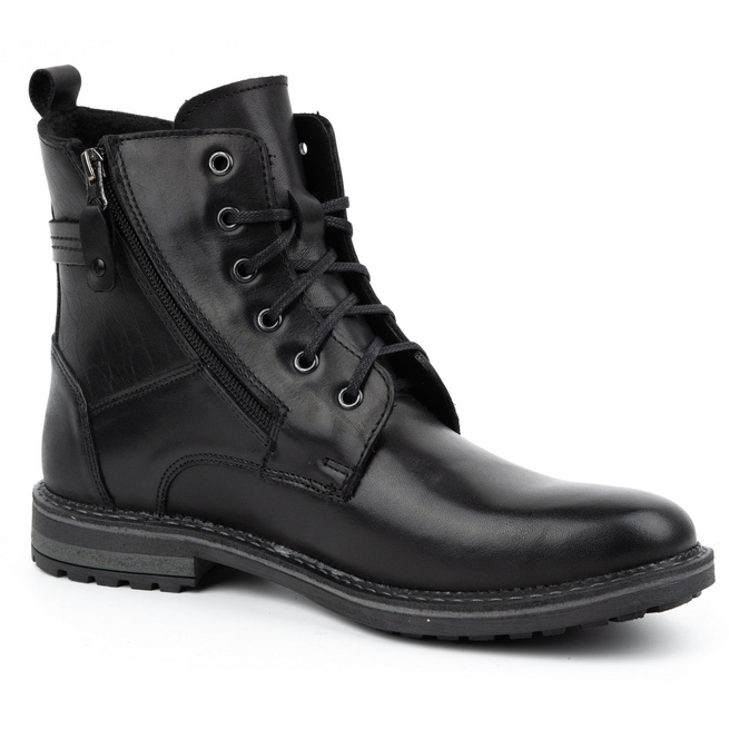 Buty męskie trzewiki zimowe skórzane 155KAM czarne