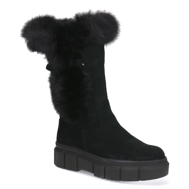 Dámské velurové kozačky s králíkem Pollonus Black 5-1434-004
