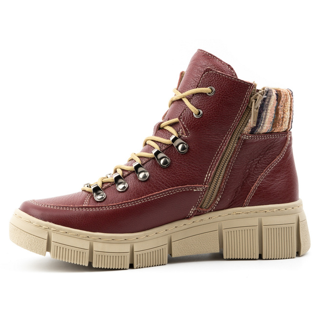 Buty damskie botki sneakersy zimowe skórzane 0698W bordowe