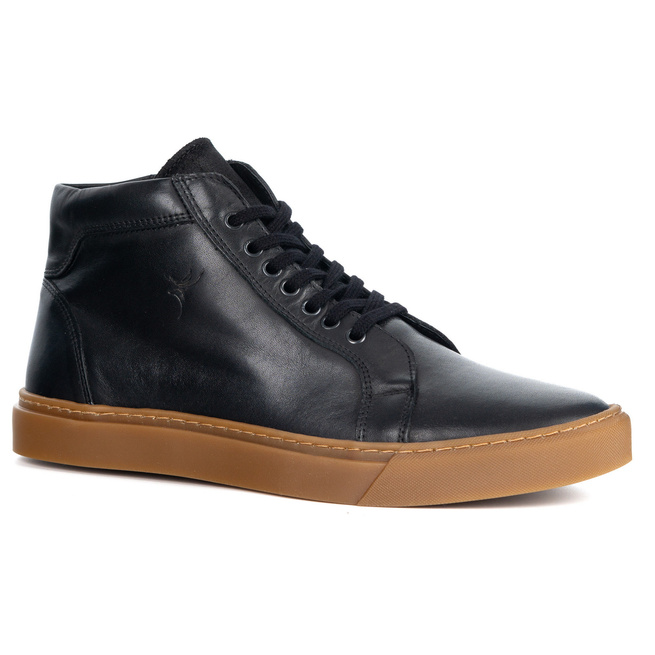 Buty Męskie sneakersy skórzane 532KNT wysokie obuwie przejściowe czarne
