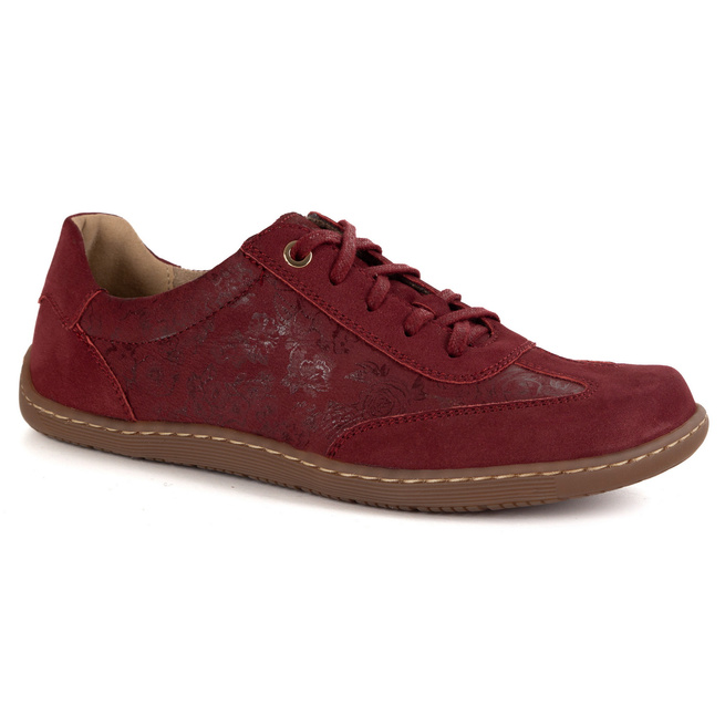 BAREFOOT dámská minimalistická kožená obuv 1287 vínová s květy