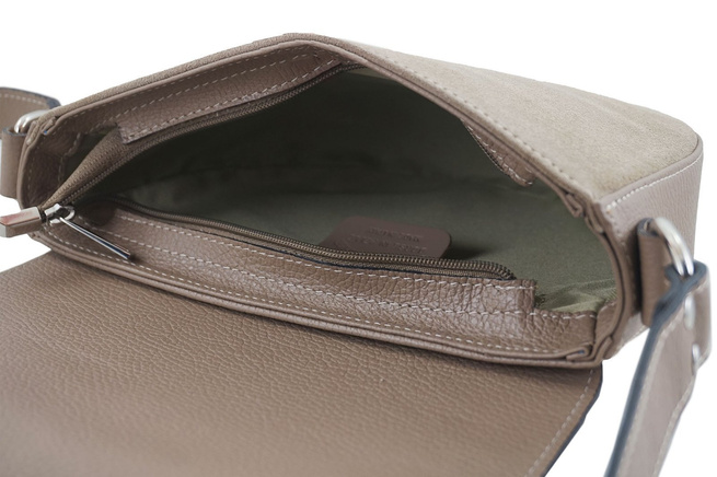 Půlkruhová kožená poštovní taška - tmavě béžová