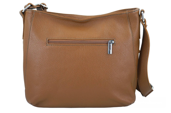 Praktyczna torebka skórzana z kieszeniami - Brązowa jasna