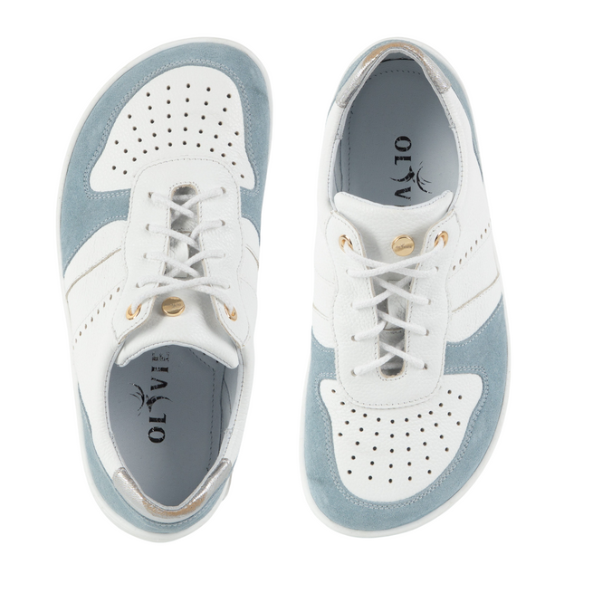 Buty barefoot skórzane Olivier 1773POL – lekkie sneakersy minimalistyczne białe z niebieskim