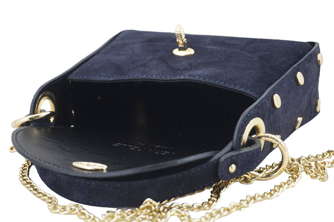 Semišová kabelka se zlatými doplňky - tmavě modrá