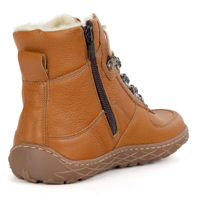 Dámské zimní kožené zateplené boty na zip barefoot rude1292