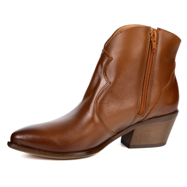 Olivier Monroe – damskie botki skórzane w stylu kowbojek brązowe lico