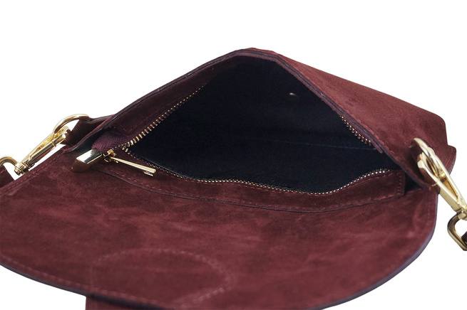 Semišová poštovní taška se širokým popruhem - bordó