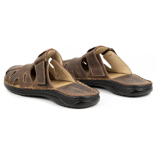 Pánské kožené žabky 0223W Khaki
