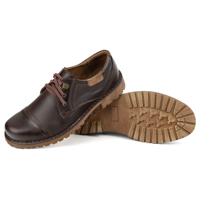 Buty męskie skórzane OLIVIER 312GT A z przeszytym noskiem ciemno brązowe