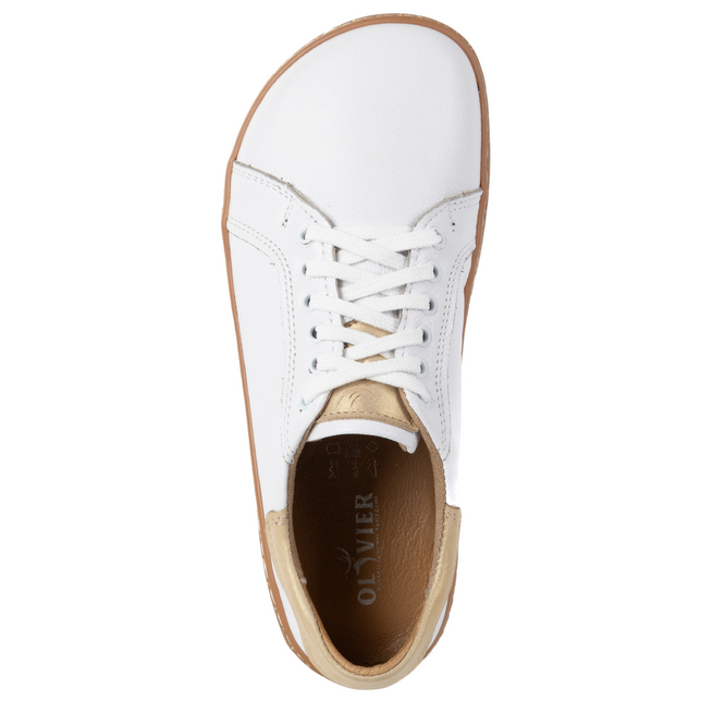 Białe Damskie Skórzane Trampki Barefoot AURA | Klasyczne Buty Minimalistyczne, Zerowy Drop