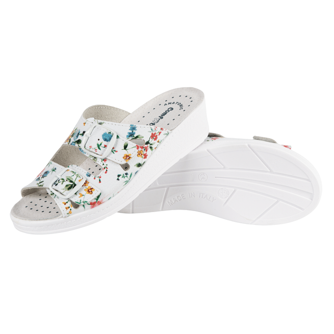 Damskie klapki medyczne skórzane regulowane MIA w kwiaty